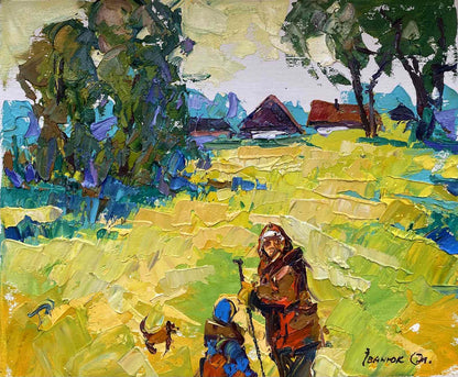 Oil painting Village landscape 