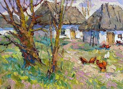 Oil painting Village yard