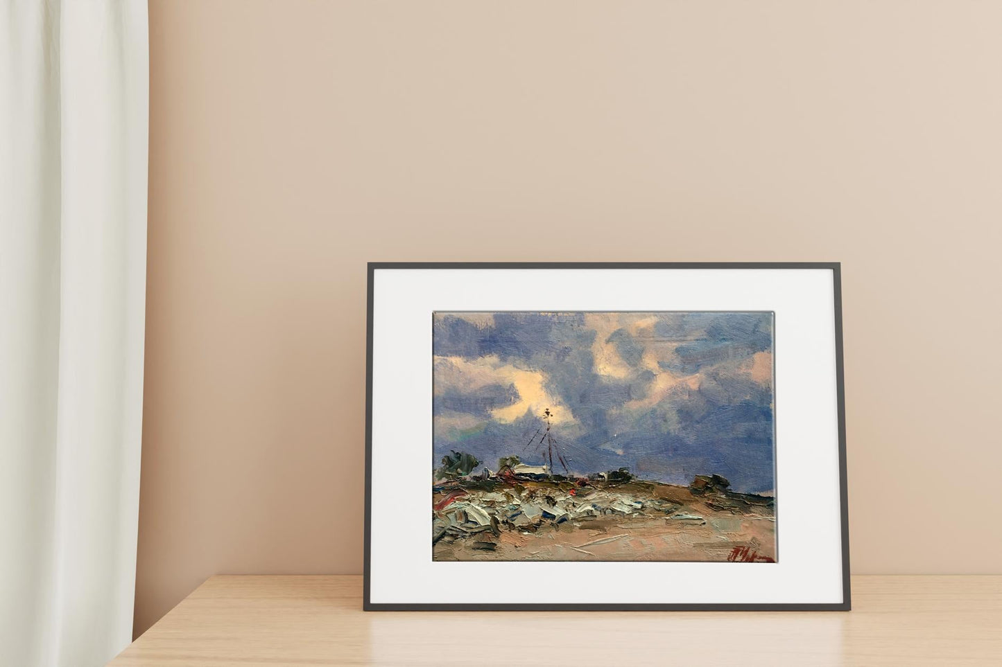 Oil painting Cool evening in the field