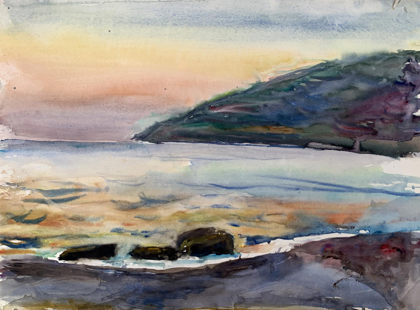 Watercolor painting Sea sunset Unknown artist
