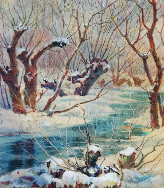 Oil painting Frozen river Anatolii Duhnevich