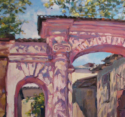 Oil painting Pink City arch Osnach Olesia