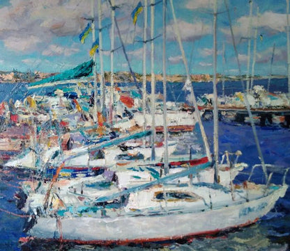 Oil painting Yacht on the pier Alexander Nikolaevich Cherednichenko