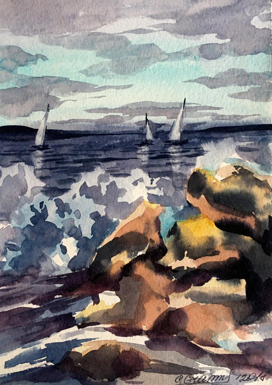 Watercolor painting The sea is in storm Svetlana Gramm