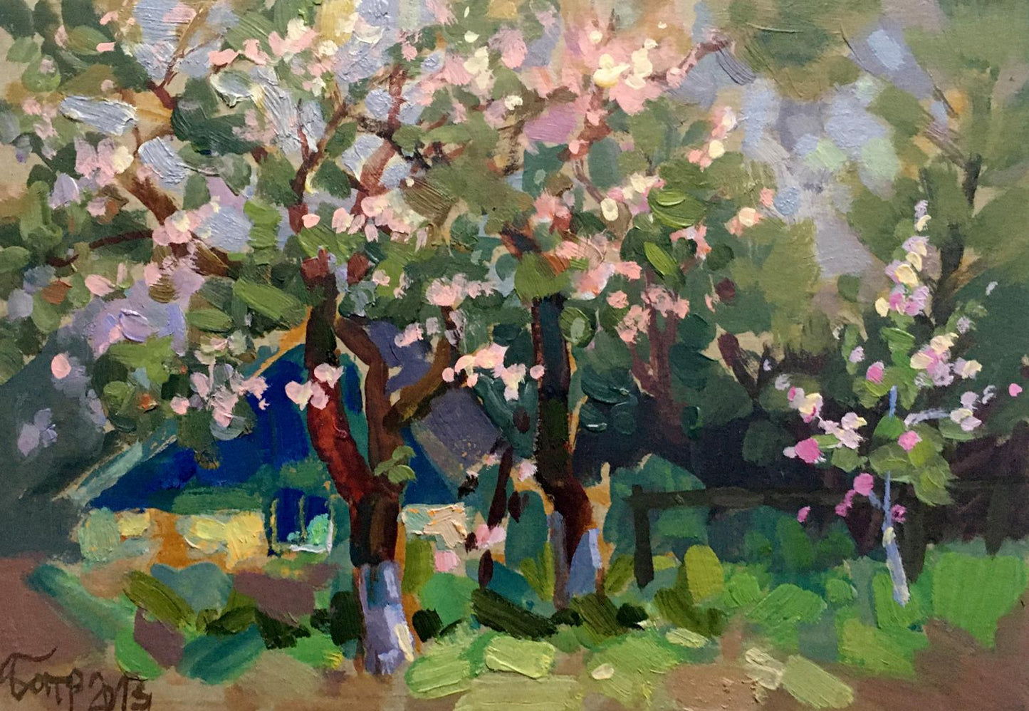 Oil painting Apple trees have blossomed Batrakov Vladimir Grigorievich