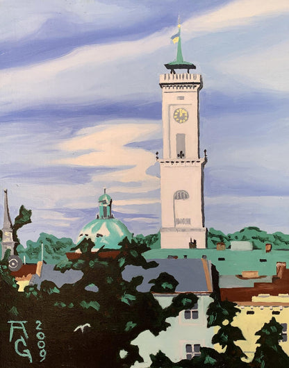 Oil painting City Tower Oleksandr Gukalov