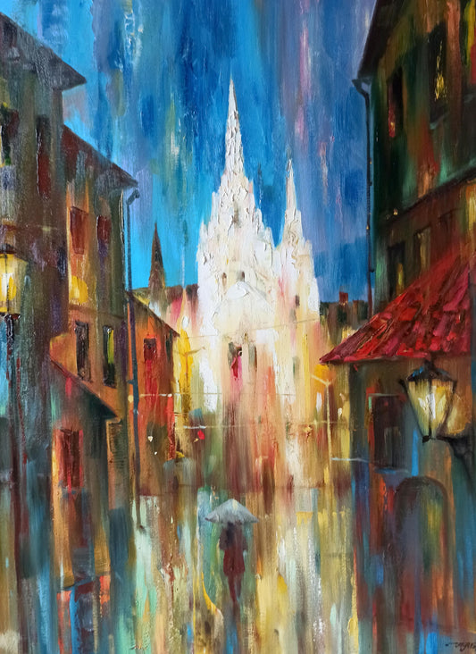 Abstract oil painting Night city Anatoly Borisovich Tarabanov