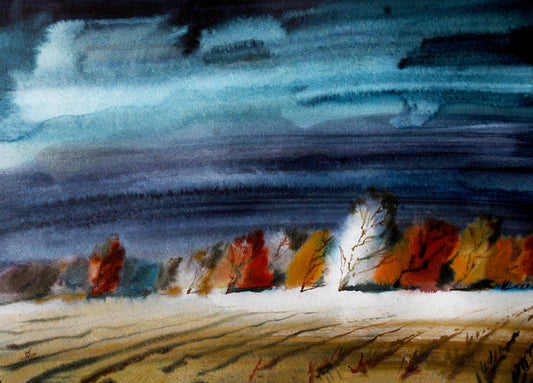 Watercolor painting Cold fall Egor Shvachunov