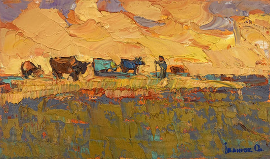 Oil painting Orange bright sunset Alex Ivanyuk