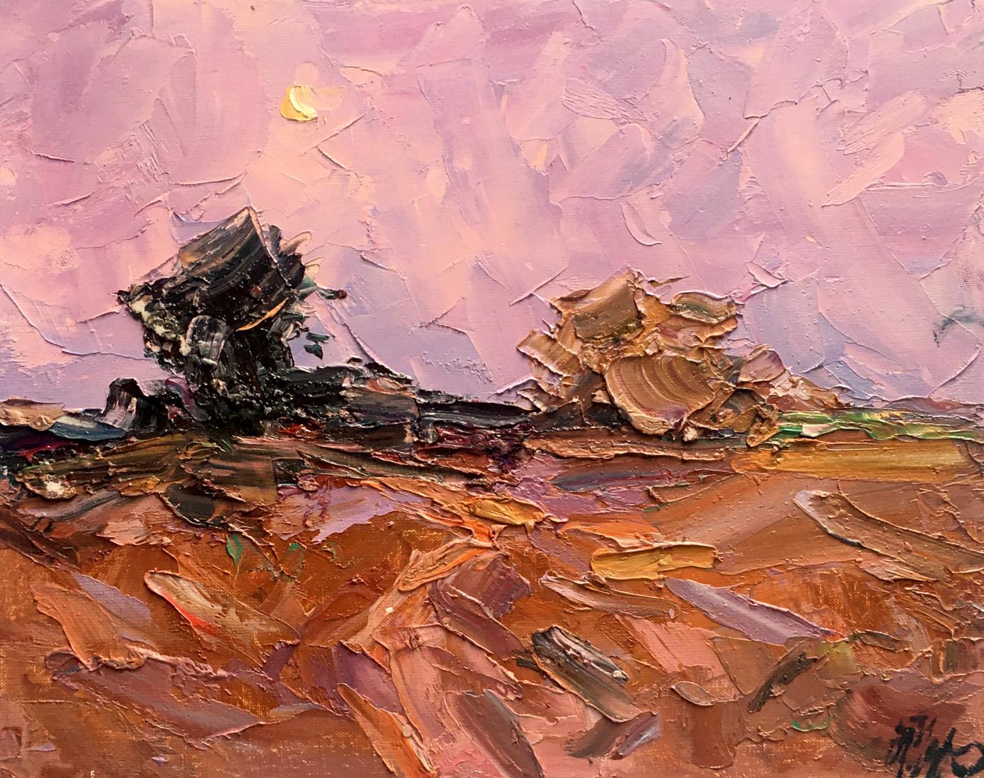 Oil painting Pink evening in the field Alexander Cherednichenko