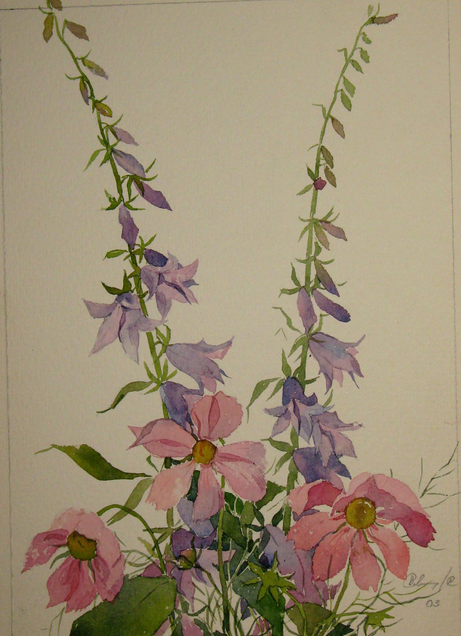 Watercolor painting Bells and peonies Savenets Valery