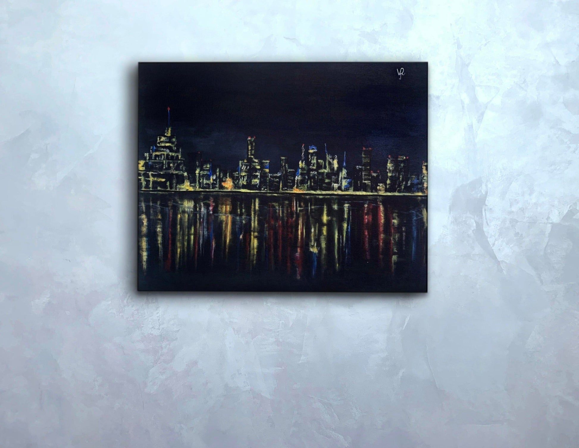 Abstract acrylic painting My bright night Valeria Sign