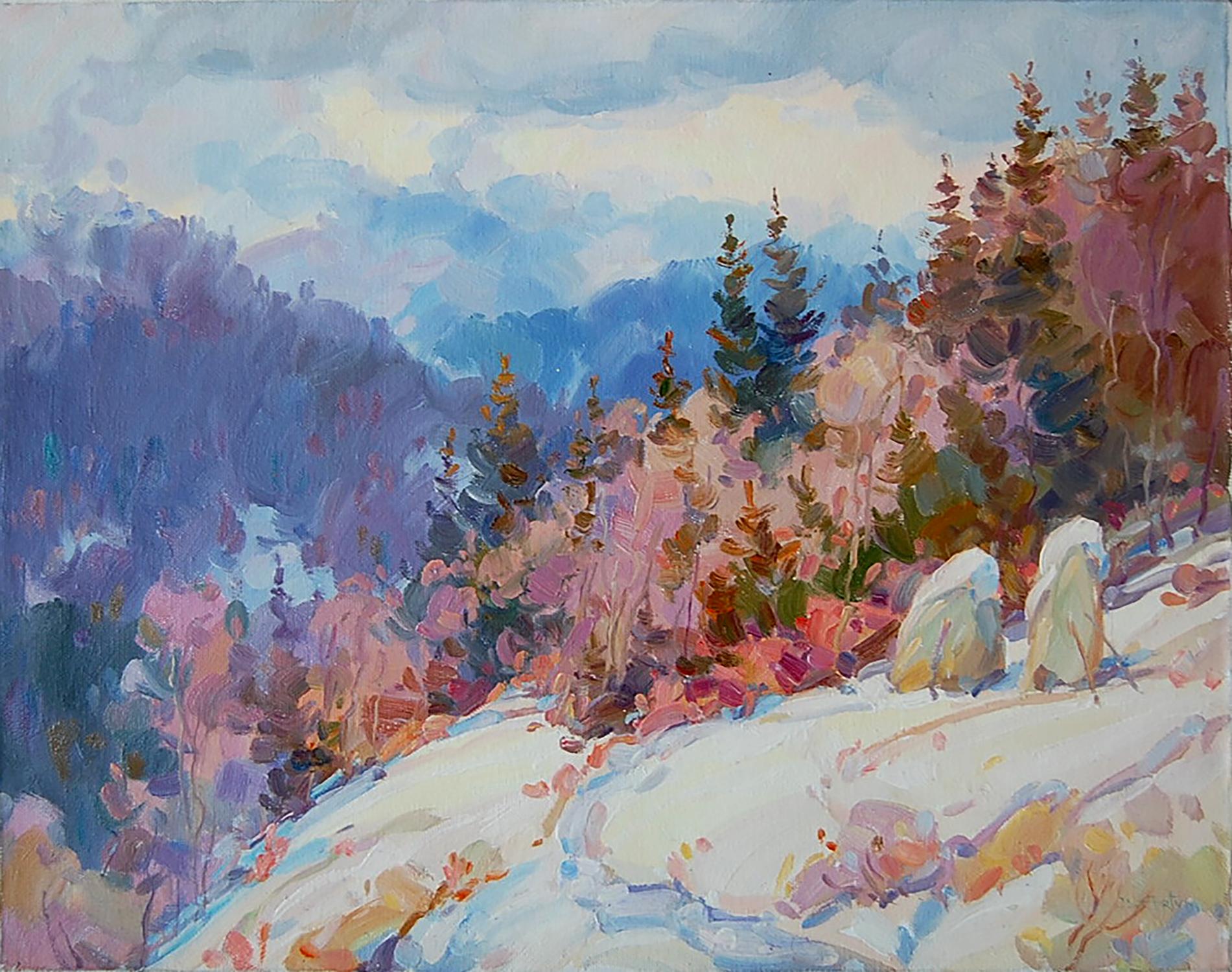 Oil painting Winter in the Carpathians Artim Dmitry