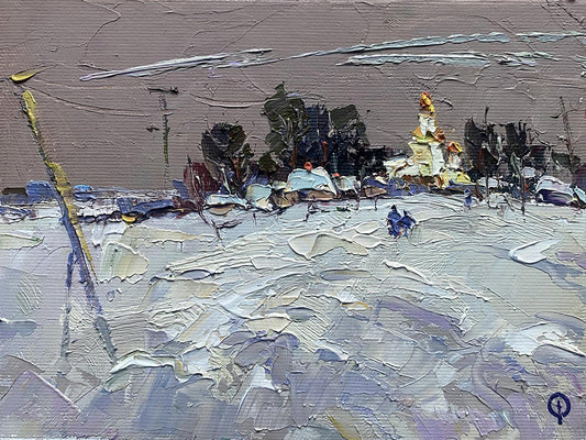 Oil painting Winter evening