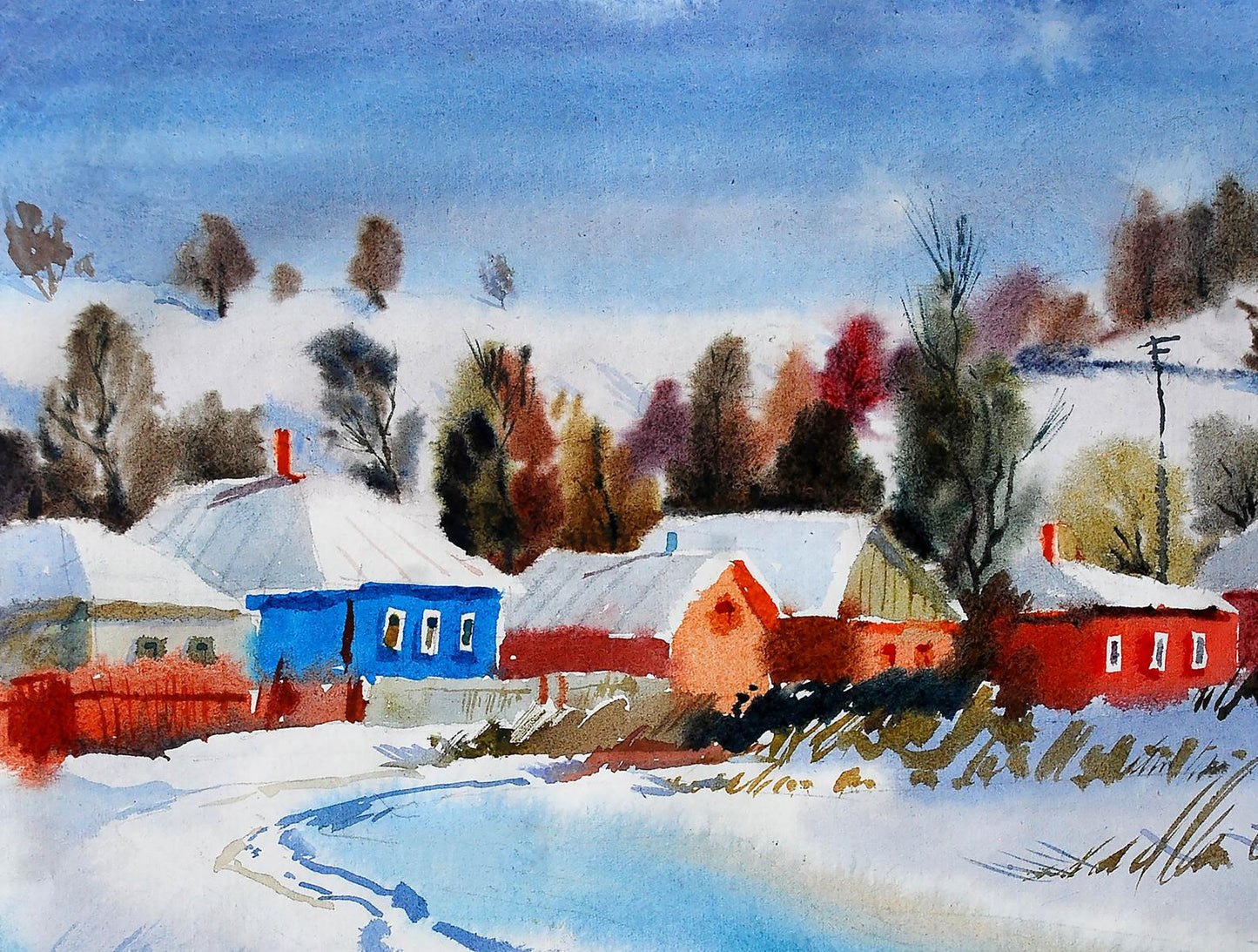 Egor Shvachunov's watercolor depicts a winter scene