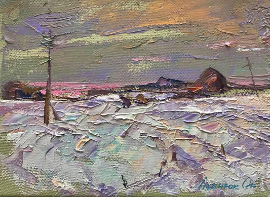 Oil painting Snowy street Ivanyuk Alex