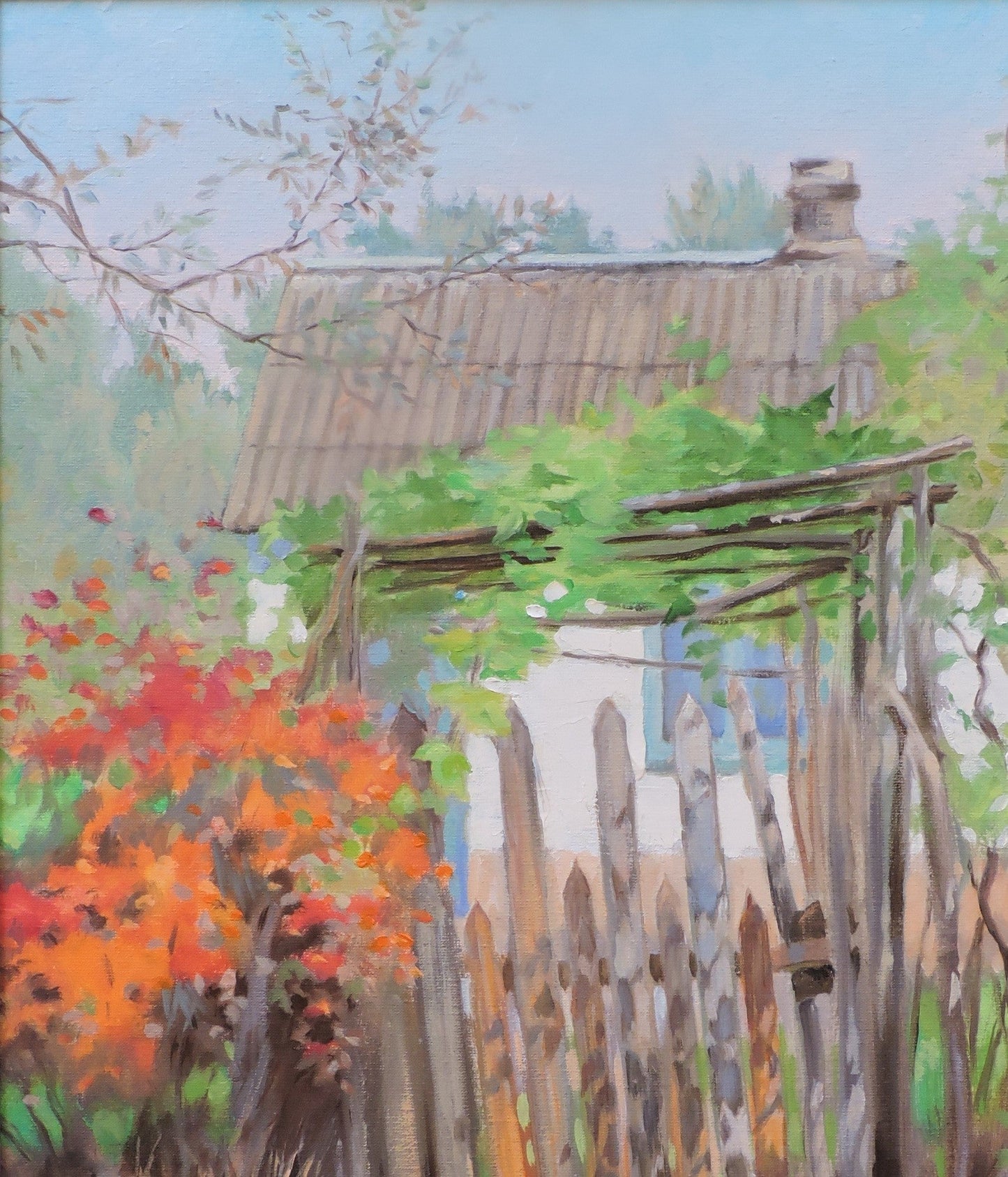 Oil painting Village landscape nature Osnach Olesia