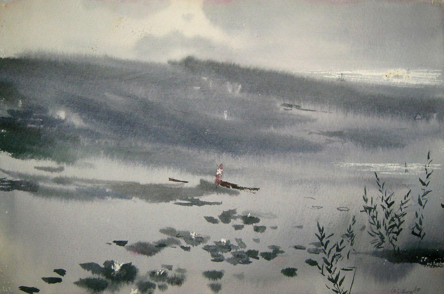 Watercolor painting Lotuses on the lake Valery Savenets