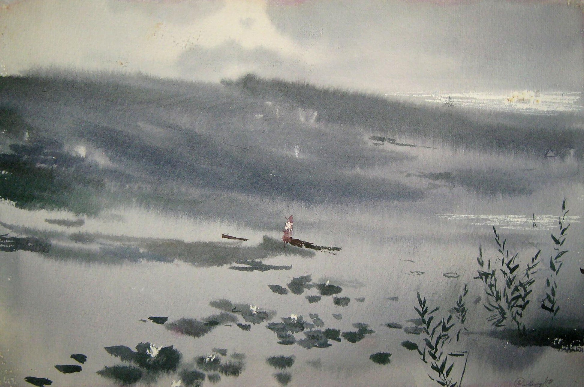 Watercolor painting Lotuses on the lake Valery Savenets