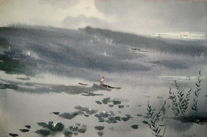 Watercolor painting Lotuses on the lake Valery Savenets