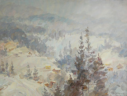 Oil painting In the Carpathians - blizzard Artim Dmitry