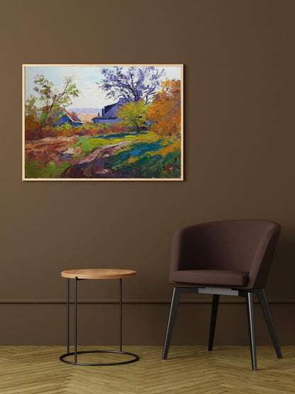Boris Petrovich Serdyuk's oil painting depicts autumn colors