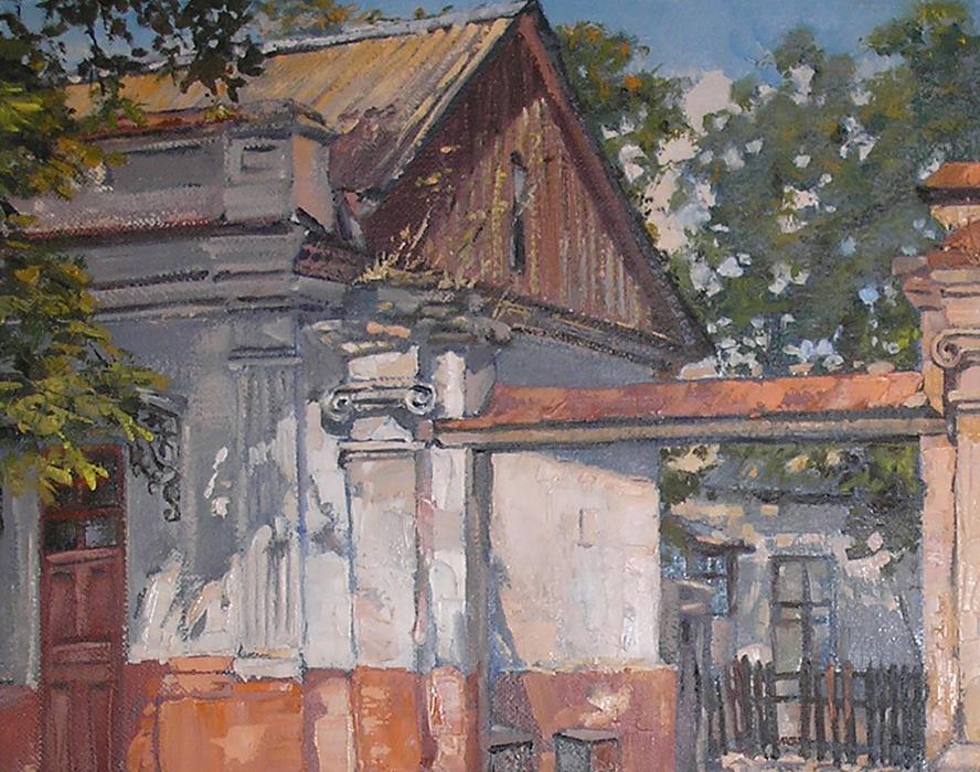 Oil painting Sunny Town patio Osnach Olesia