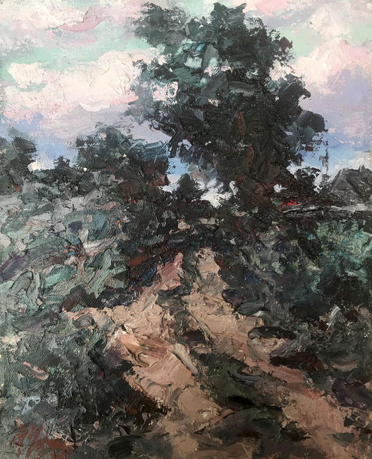 Oil painting In the evening by the road Alexander Cherednichenko