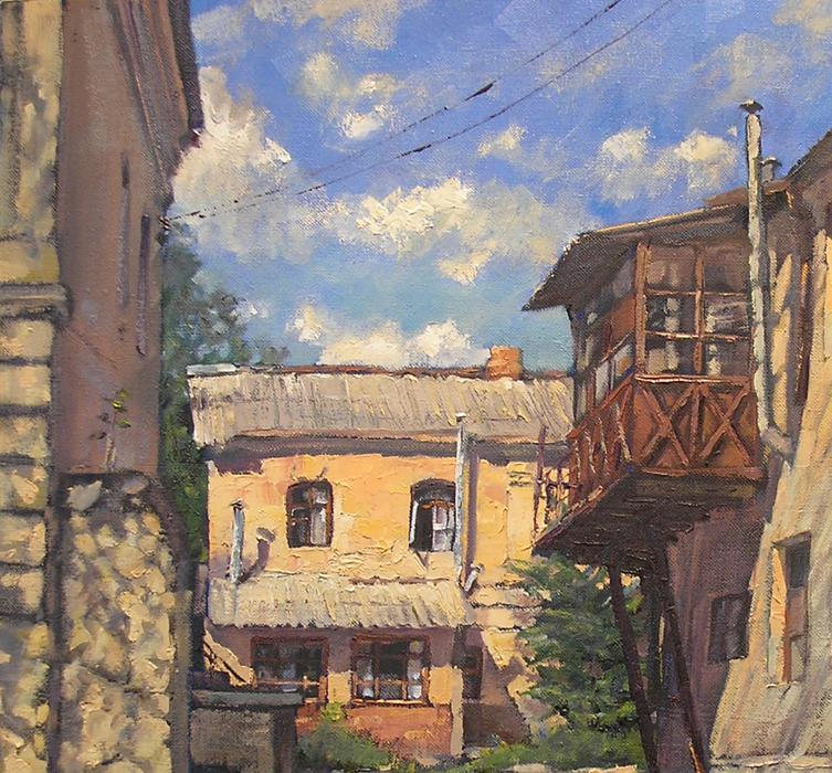 Oil painting old City yard Osnach Olesia