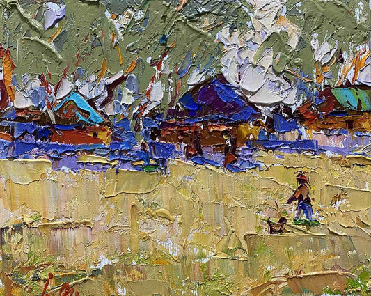 Oil painting Village landscape 