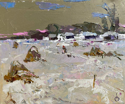 Oil painting Winter landscape