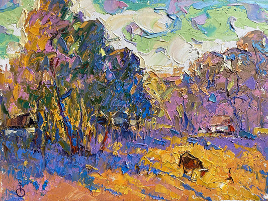 Oil painting Autumn meadows