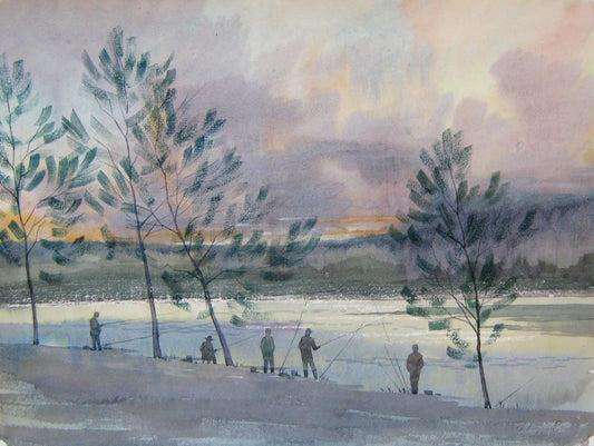 Watercolor painting The river overflowed Savenets Valery