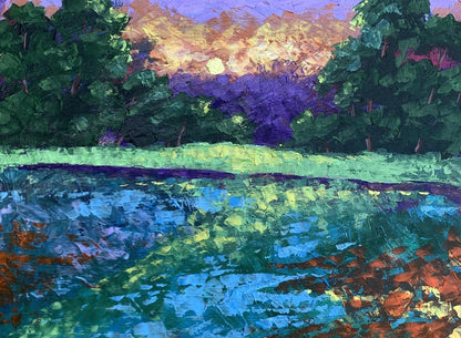 Oil painting Sunset behind the trees V. Zadorozhnya