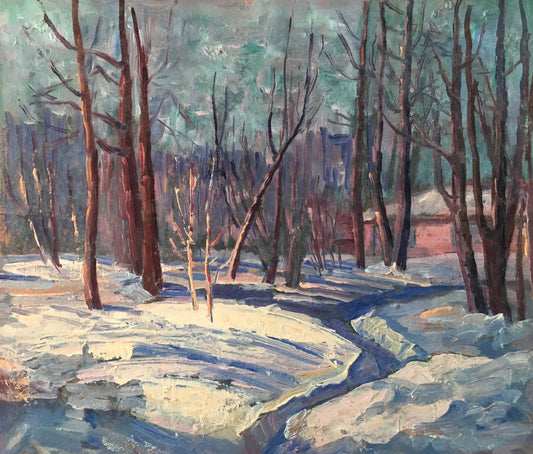 Oil painting Winter forest landscape