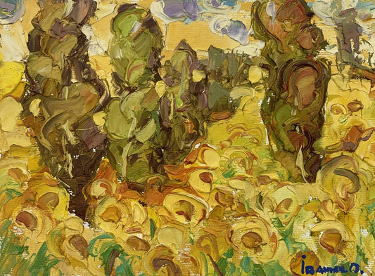 Oil painting Sunflowers and trees Alex Ivanyuk