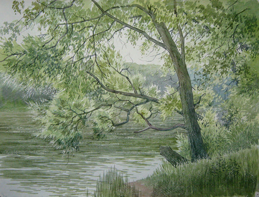 Watercolor painting Over the river Savenets Valery