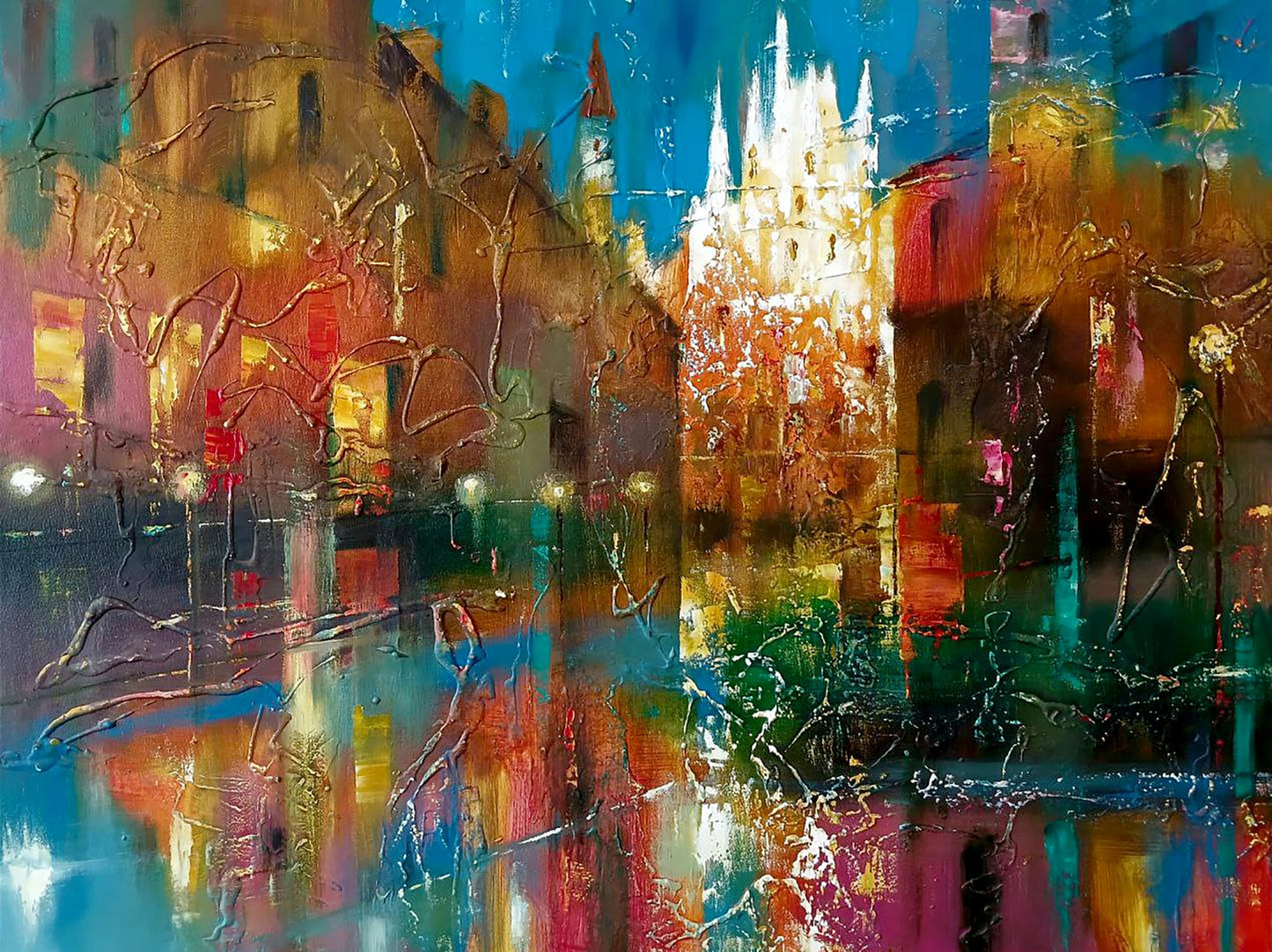 Abstract oil painting Night city lights Anatoly Tarabanov