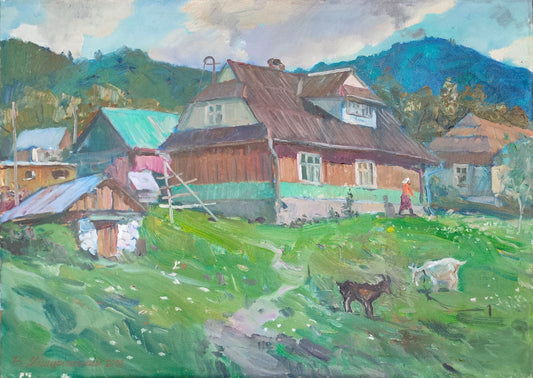 Oil painting Hutsuls Courtyard Mishurovsky V. V.