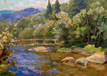 Oil painting Bridge over river Batrakov Vladimir Grigorievich