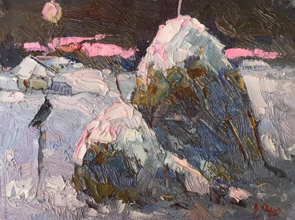 Oil painting Moonlit frosty night Oksana Ivanyuk