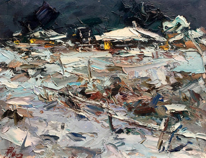 Oil painting Winter moonlit night Alexander Cherednichenko