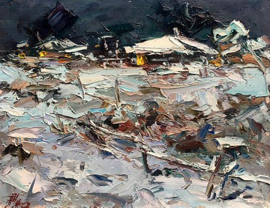 Oil painting Winter moonlit night Alexander Cherednichenko