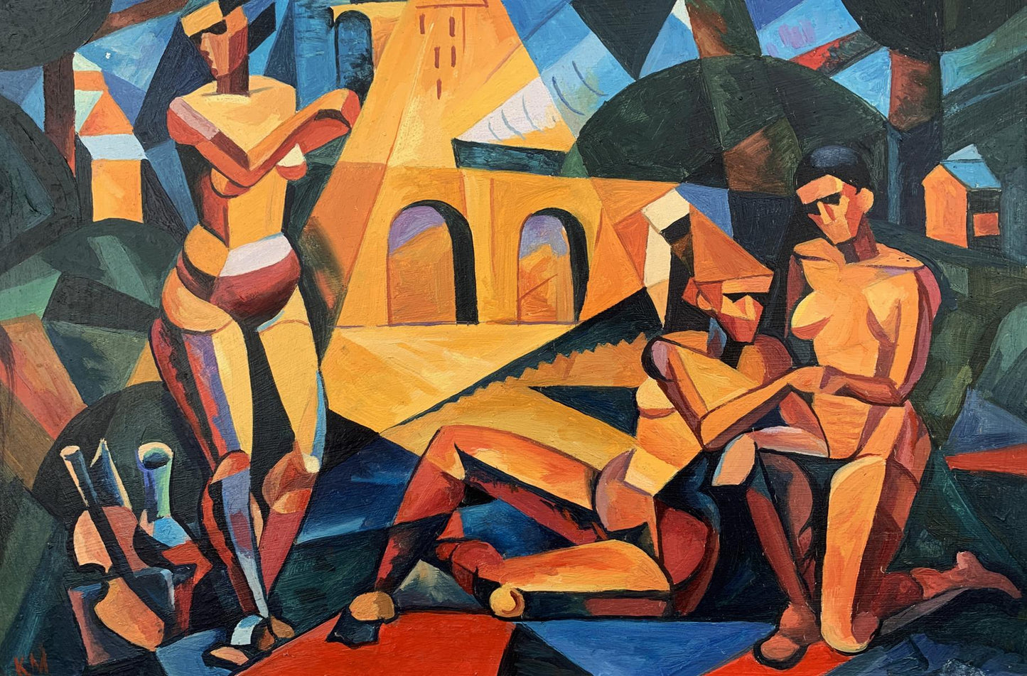 Abstract oil painting Rest and bridge Victor Konotopsky