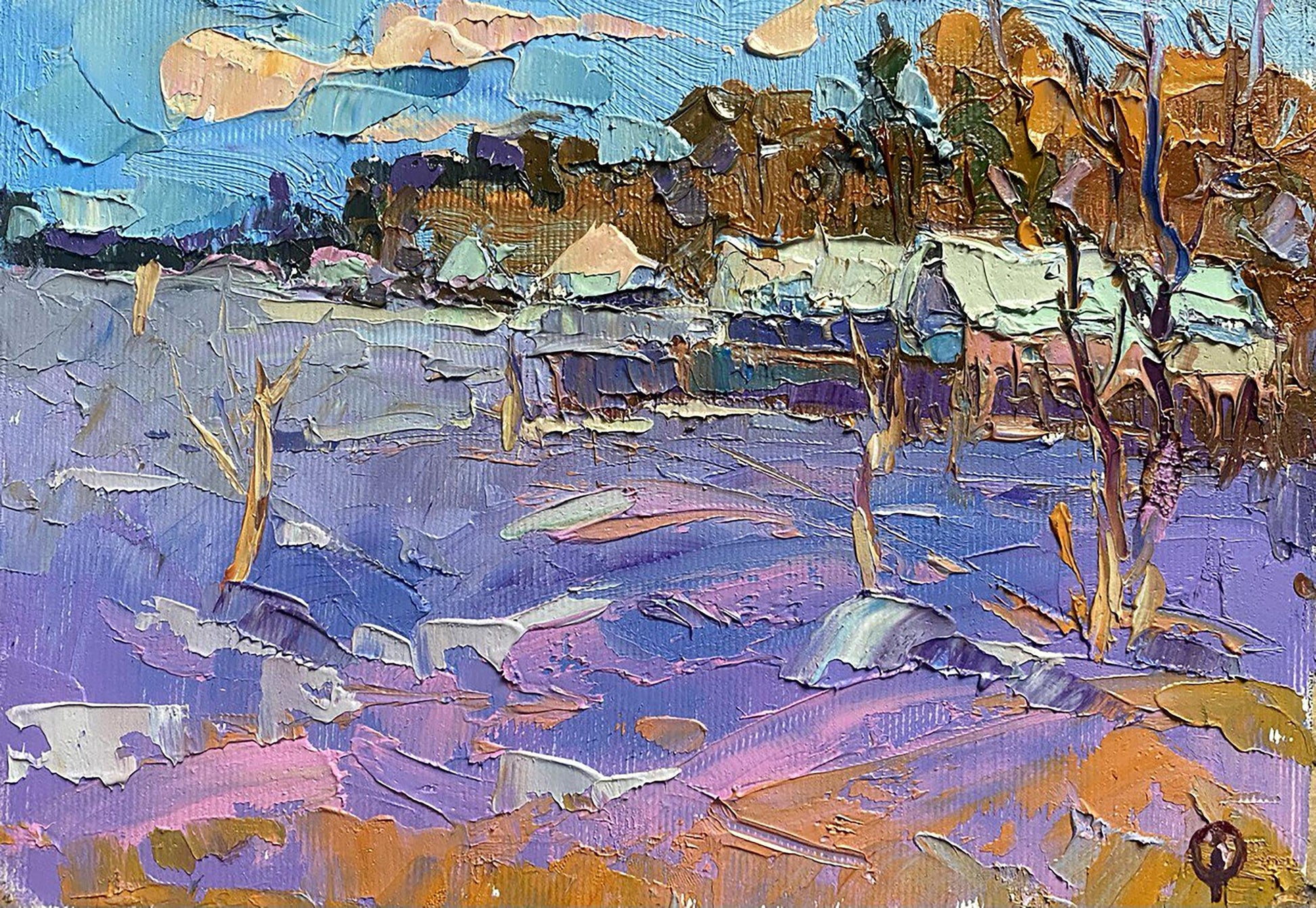 Oil painting Village landscape 