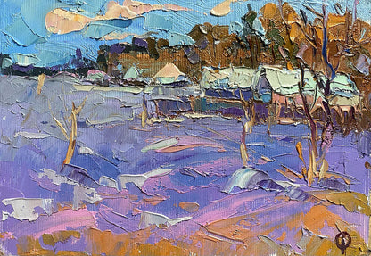 Oil painting Village landscape 