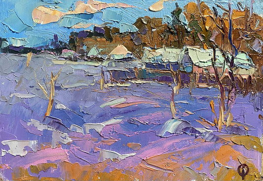 Oil painting Village landscape 