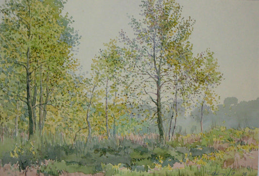 Watercolor painting October warm days Savenets Valery