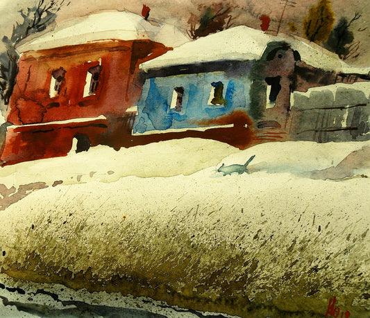 Watercolor painting Winter motif Egor Shvachunov