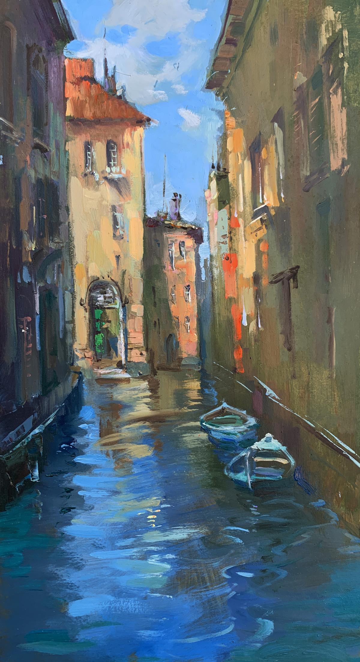 OIl painting On boats through the city streets Yuriy Suprunchuk